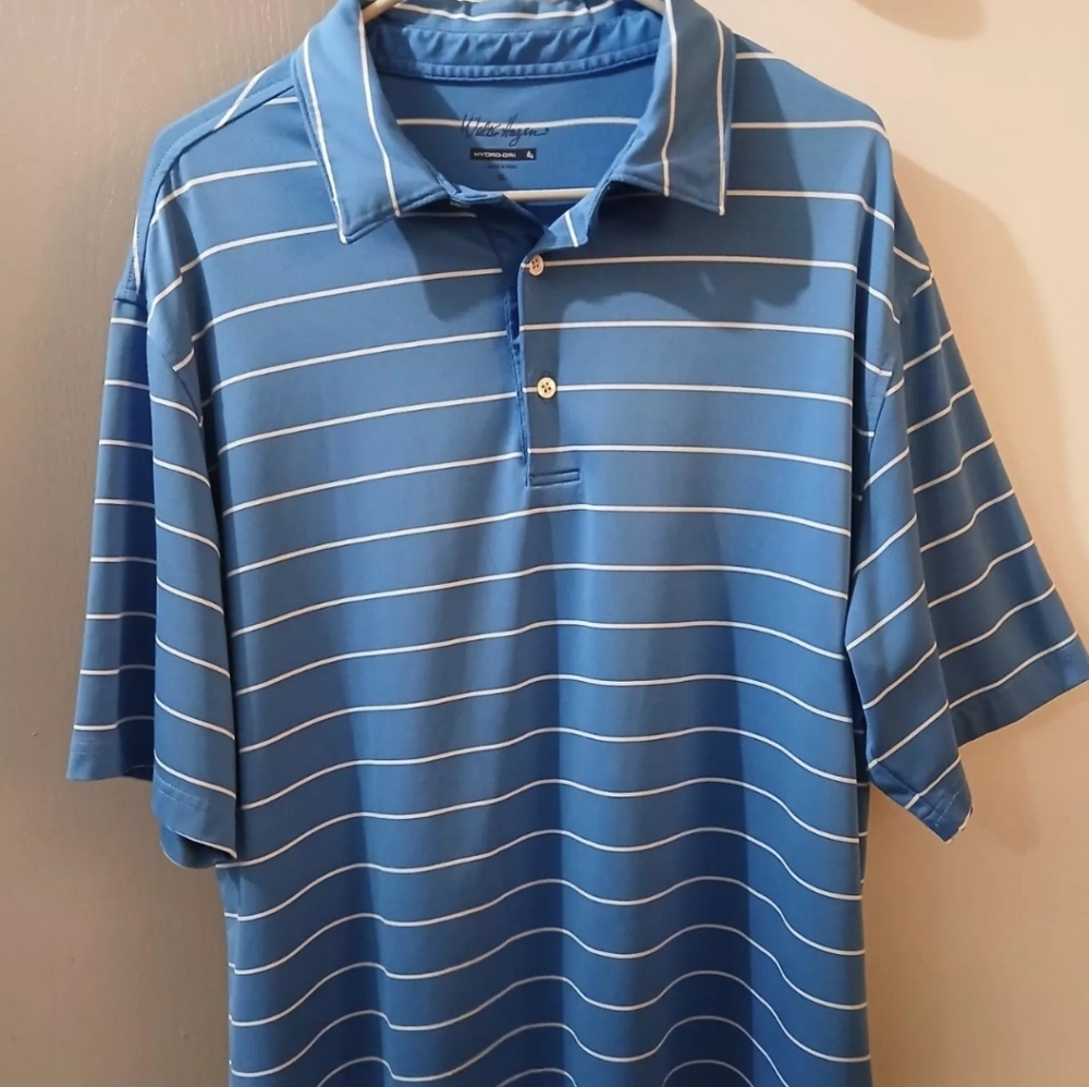 Walter Hagen Polo Golf Shirt Mens XL Hydro Dri Blue White Striped Short Sleeve